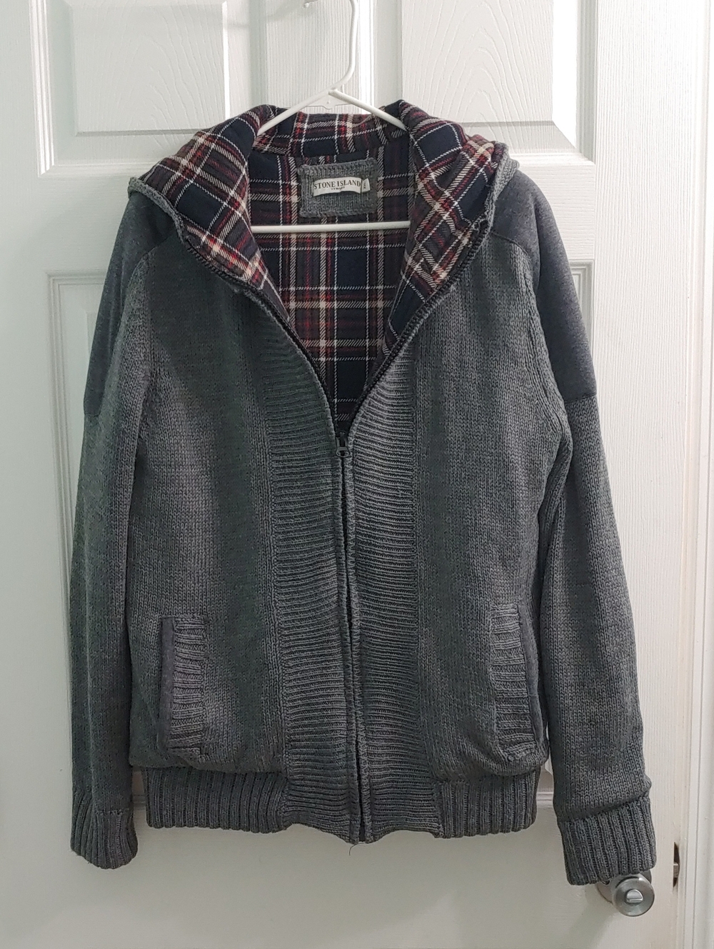 Stone Island Hoodie Jacket XXL Grey Knit Flannel Lined Full Zip Style 7776563